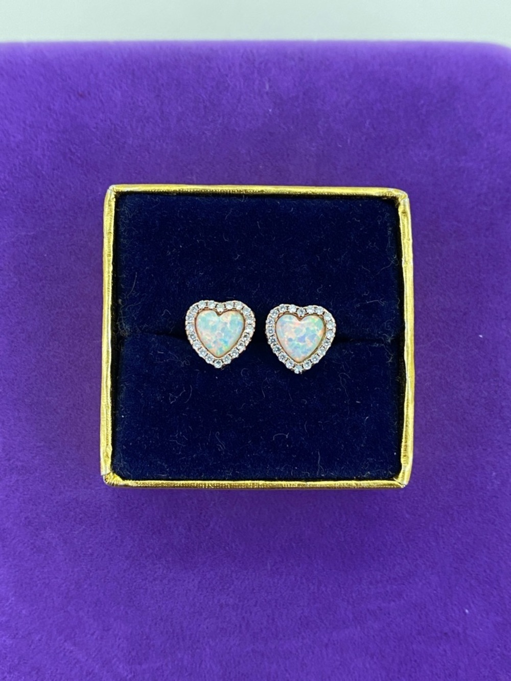 💛 925 Rose Gold Plated Heart Opal & CZ Halo Earrings | Celestial Romantic Luxe